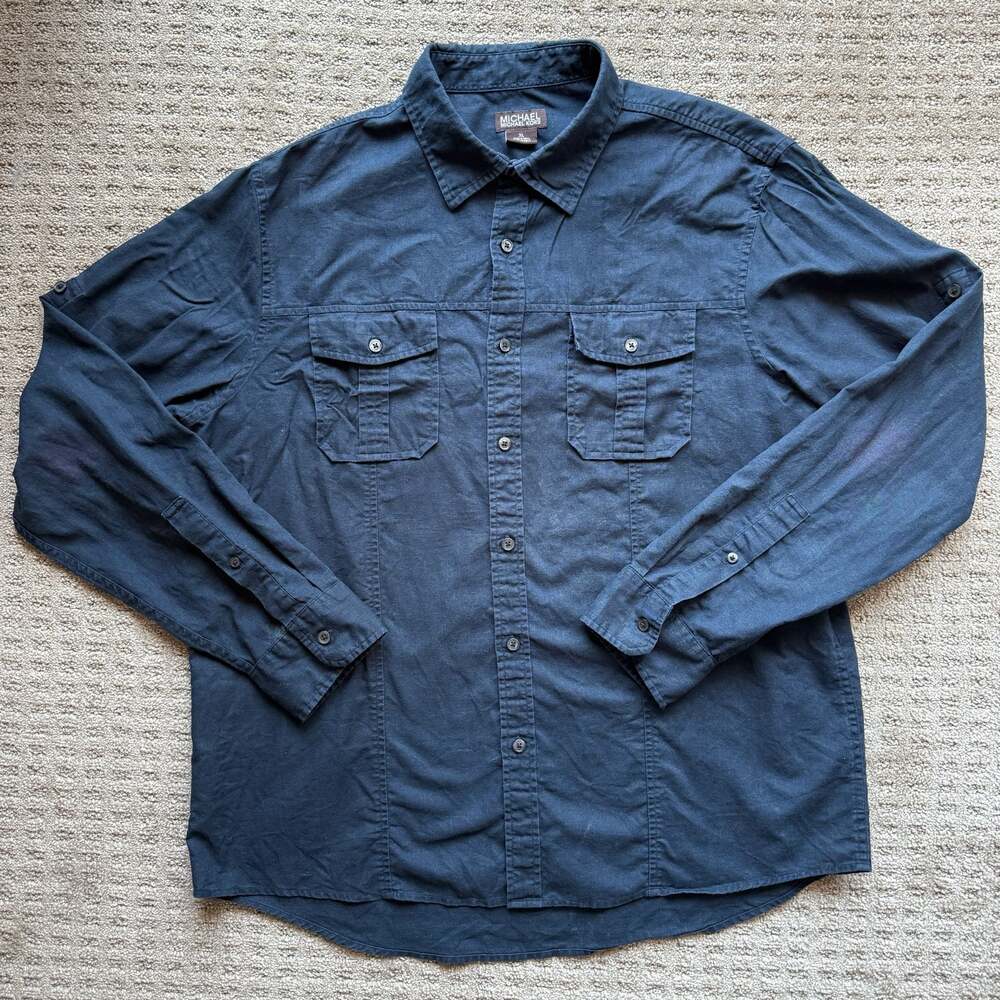 Michael Michael Kors Men's Navy Long Sleeve Button-Up Utility Shirt